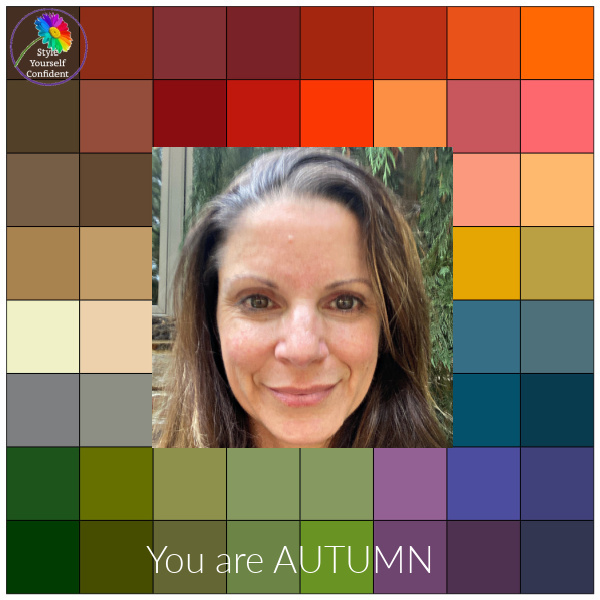 Color Analysis results for Michelle #coloranalysisresults #coloranalysisautumn #autumncolors https://www.style-yourself-confident.com/color-analysis-results-michelle.html