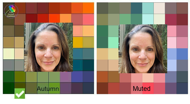 Color Analysis results for Michelle #coloranalysisresults #coloranalysisautumn #autumncolors https://www.style-yourself-confident.com/color-analysis-results-michelle.html