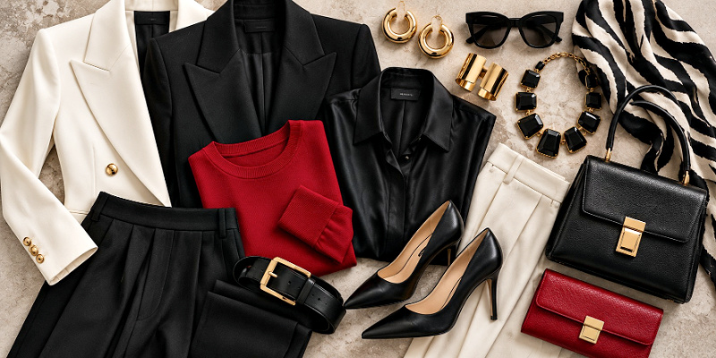 Suitable garments for a woman with dramatic style  #dramaticstylepersonality https://www.style-yourself-confident.com/dramatic-style-personality.html