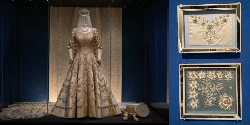 Wedding dress of Princess Elizabeth #queenelizabethwardrobe #queenelizabethexhibition https://www.style-yourself-confident.com/queen-elizabeth-her-life-in-style.html