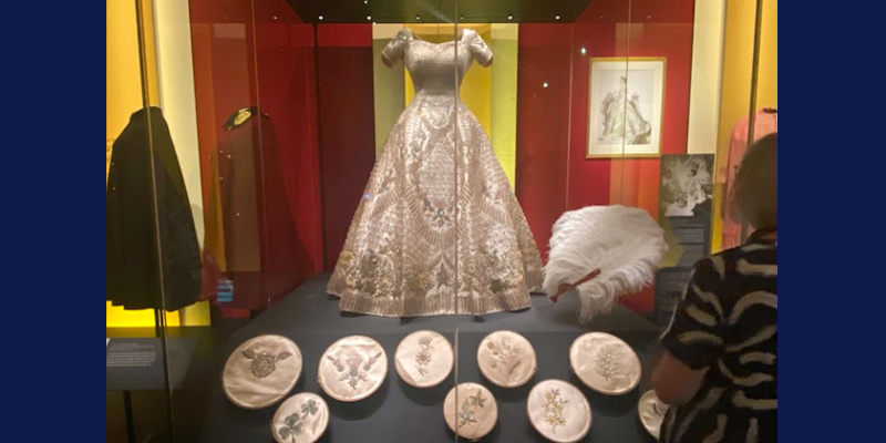 Coronation gown of Queen Elizabeth II #queenelizabethwardrobe #queenelizabethexhibition https://www.style-yourself-confident.com/queen-elizabeth-her-life-in-style.html