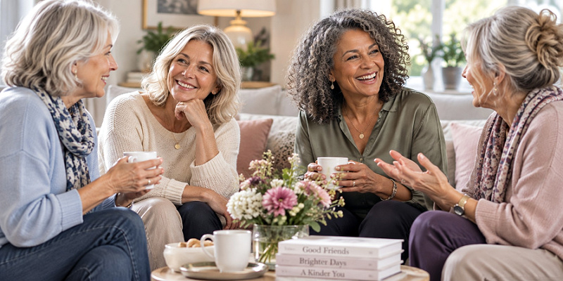 Group of friendly women having coffee #bodyconfidence https://www.style-yourself-confident.com/body-confidence.html