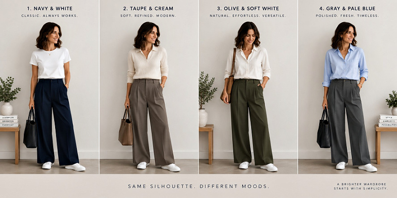 A capsule wardrobe base in different colorways #buildacapsulewardrobewithclothesyouown  https://www.style-yourself-confident.com/capsule-wardrobe-with-clothes-you-already-own.html