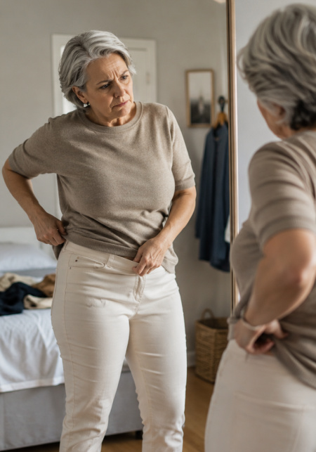5 Common style mistakes - woman deciding which shirt #commonstylemistakes #stylemistakes  https://www.style-yourself-confident.com/common-style-mistakes.html