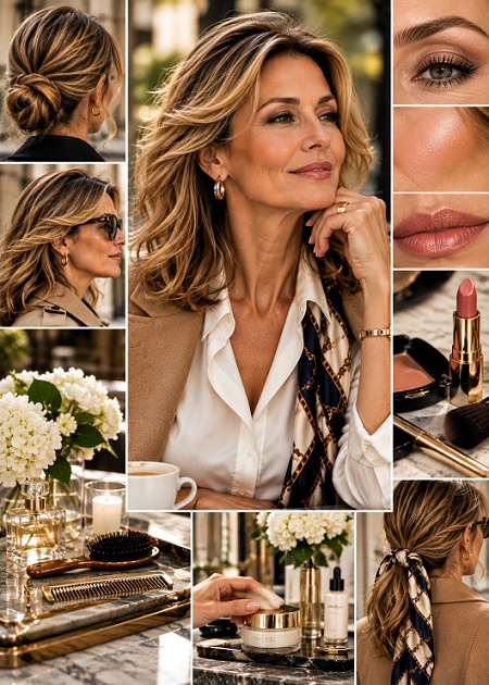 Elegant woman with hair makeup and accessories #europeanstylepersonality https://www.style-yourself-confident.com/european-style-personality.html