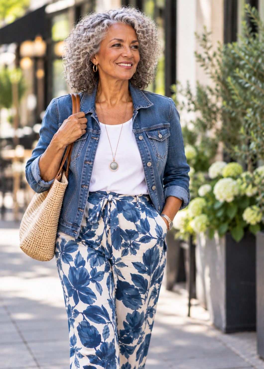 Confident Woman walking in denim jacket  #styleconfidenceforanewseason https://www.style-yourself-confidence/style-confidence-for-a-new-season.html
