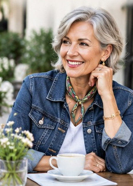 Woman sitting in coffee shop #styleconfidence https://www.style-yourself-confident.com/style-confidence.html