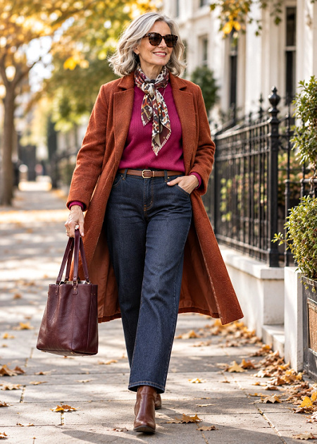 Woman walking confidently in Autumn outfit #styleconfidenceforanewseason https://www.style-yourself-confidence/style-confidence-for-a-new-season.html